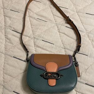 SOLD!!Coach Saddle Bag Jade Color block